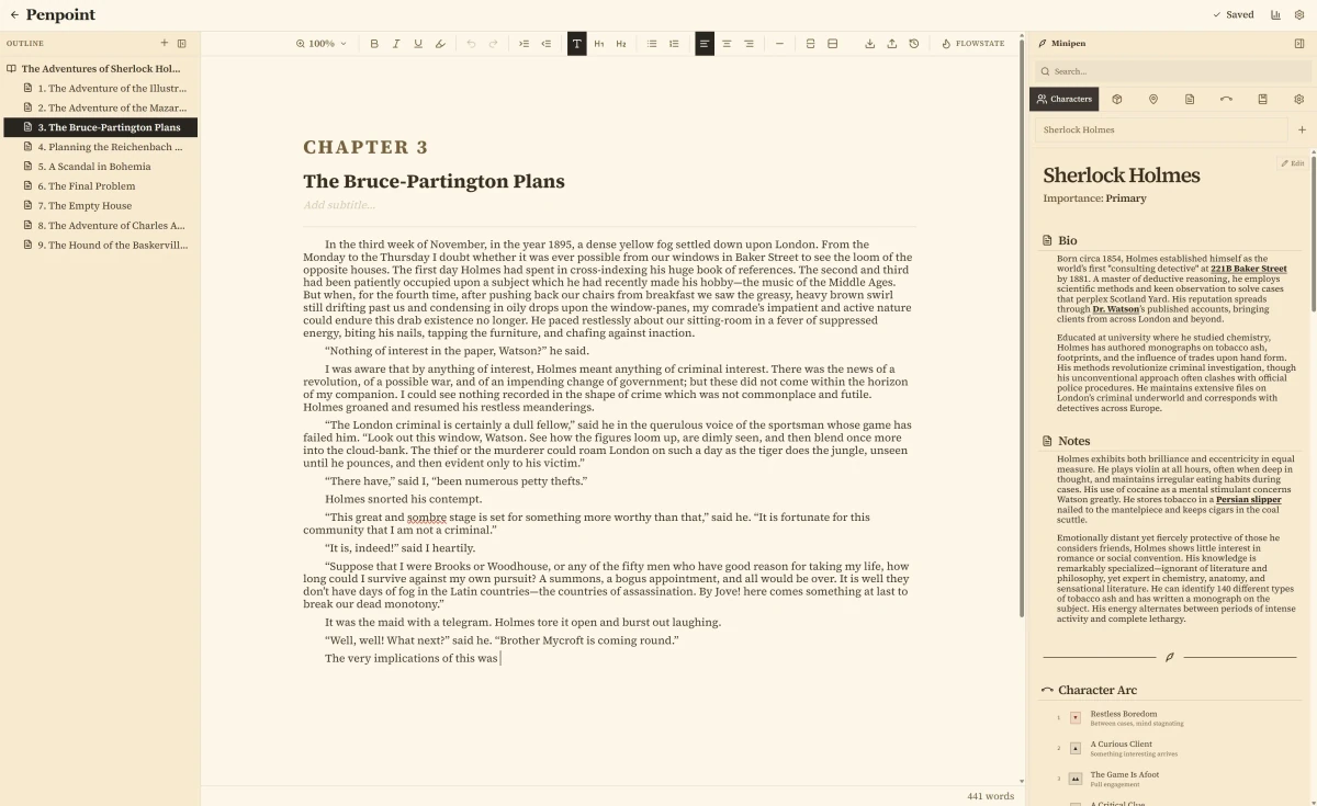 Penpoint Manuscript Mode editor