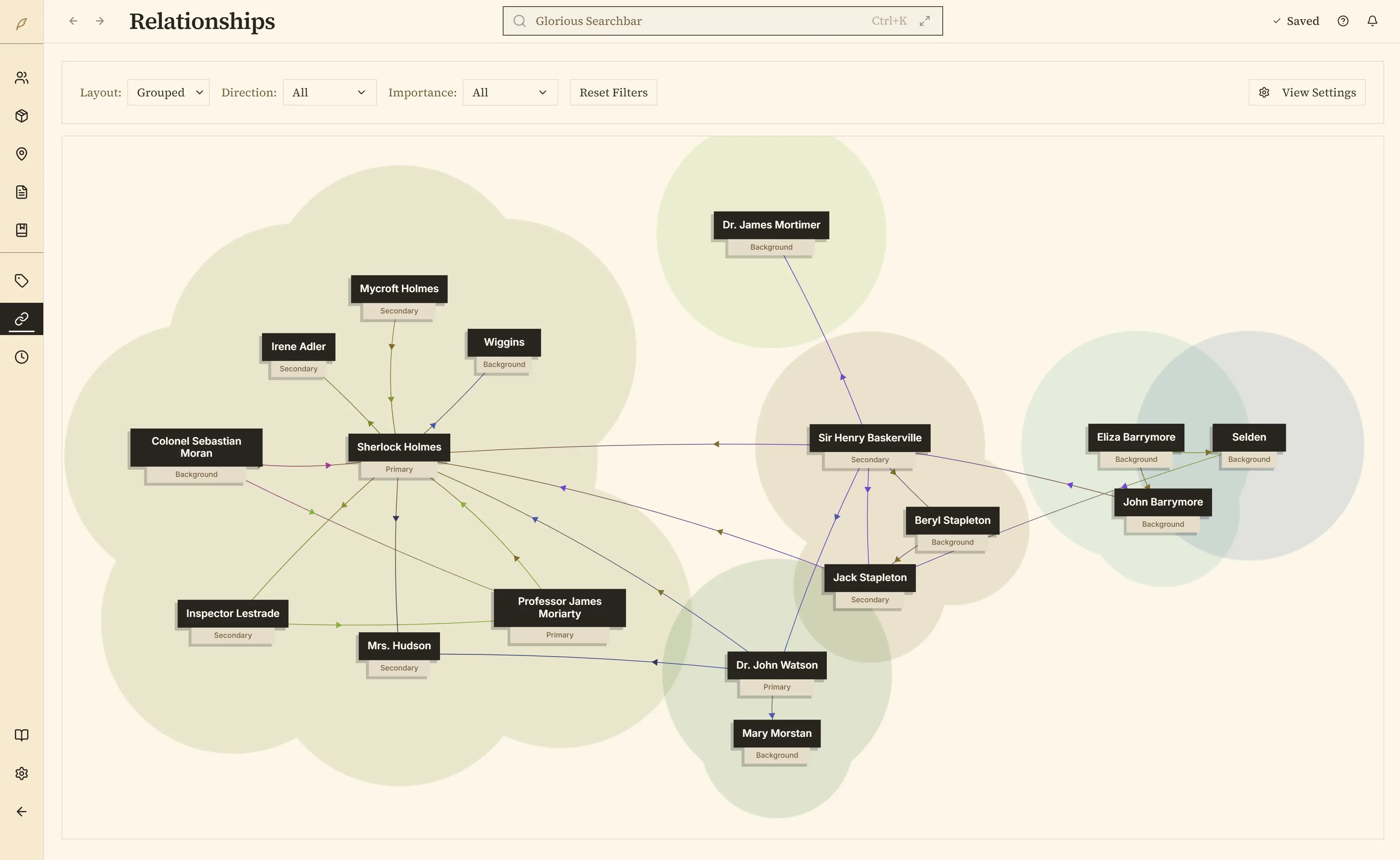 Interactive relationship map showing character connections
