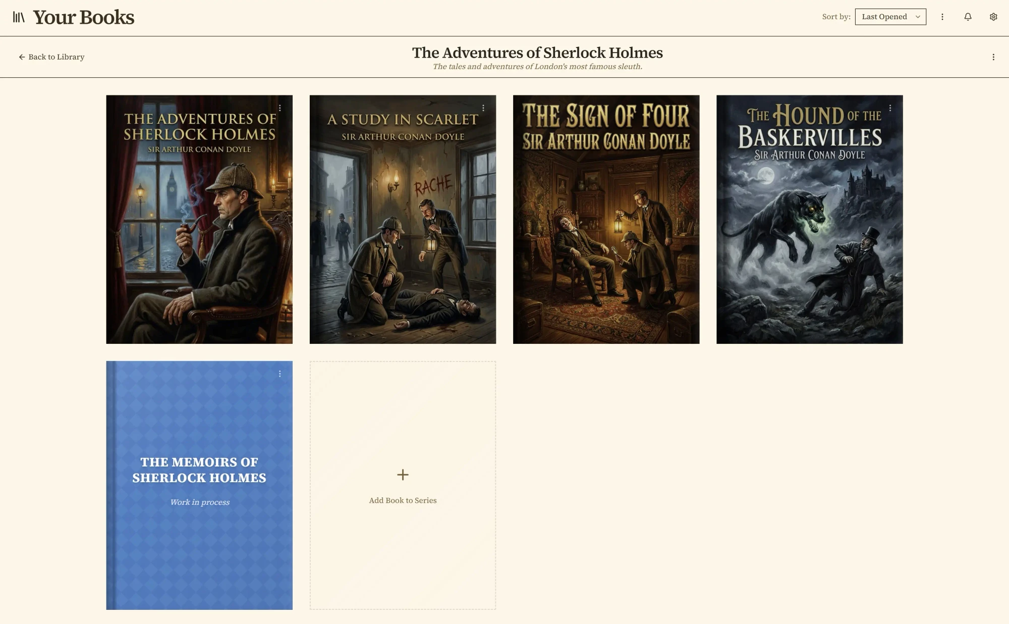 Penpoint Book Series: every book in the series shown as its own card on a shared shelf
